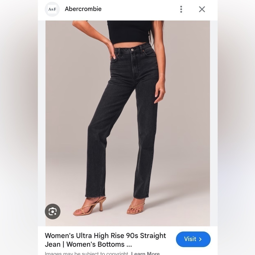 Abercrombie & Fitch NWT Ultra High Rise 90s Straight Denim Jeans Black size 24 - Picture 2 of 10
